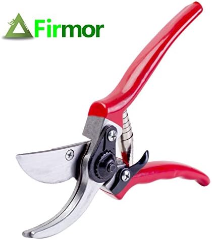 Firmor Red Bypass Pruning Shears, Small Hand Pruner, Plant Pruning Scissors, Garden Clippers for Roses, Trees, Bonsai, Herbs and Fruits, SK-5 Sharp Carbon Steel Blades and Safety Lock, L8.3" x W2.4"