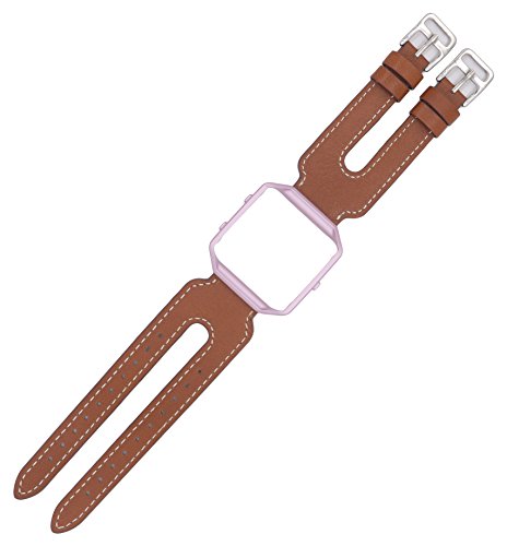 Rayability 2016 Double Buckle Cuff Band for Fitbit Blaze, Smart Watch Blaze Leather Armband Replacement Wristband Bracelet Plus Tool Pin, Brown, Frame not Included