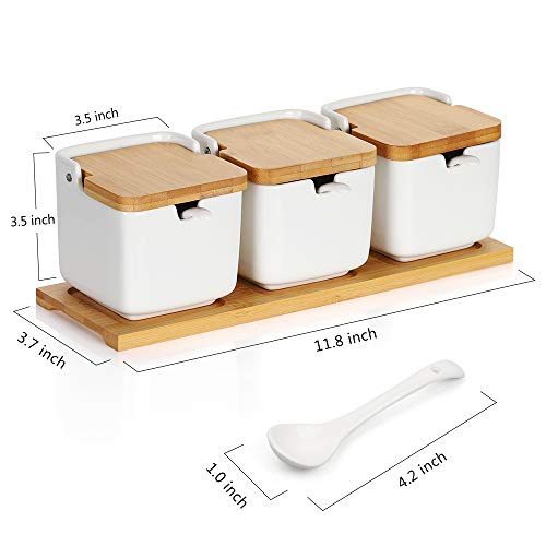 RZChome 3 Pack Sugar Bowl with Bamboo Lid and Spoon and Creamer set for Home and Kitchen White, Each 8.58 FL OZ (254 ML)
