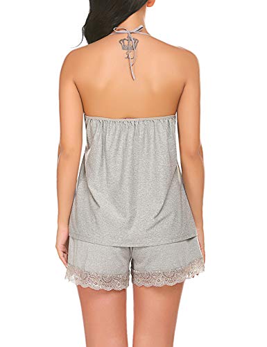 ADOME Women Pajamas Set Short Sleeve Sleepwear Pjs Sets Modal Halter Nightwear Gray L