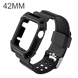 N.ORANIE Apple Watch Band 42mm with Case Sport Shockproof Soft Protective Cover with TPU Rubber Bracelet Strap for Apple Watch Sport Edition and Apple Watch Series 2 all Models-(Black 42mm)