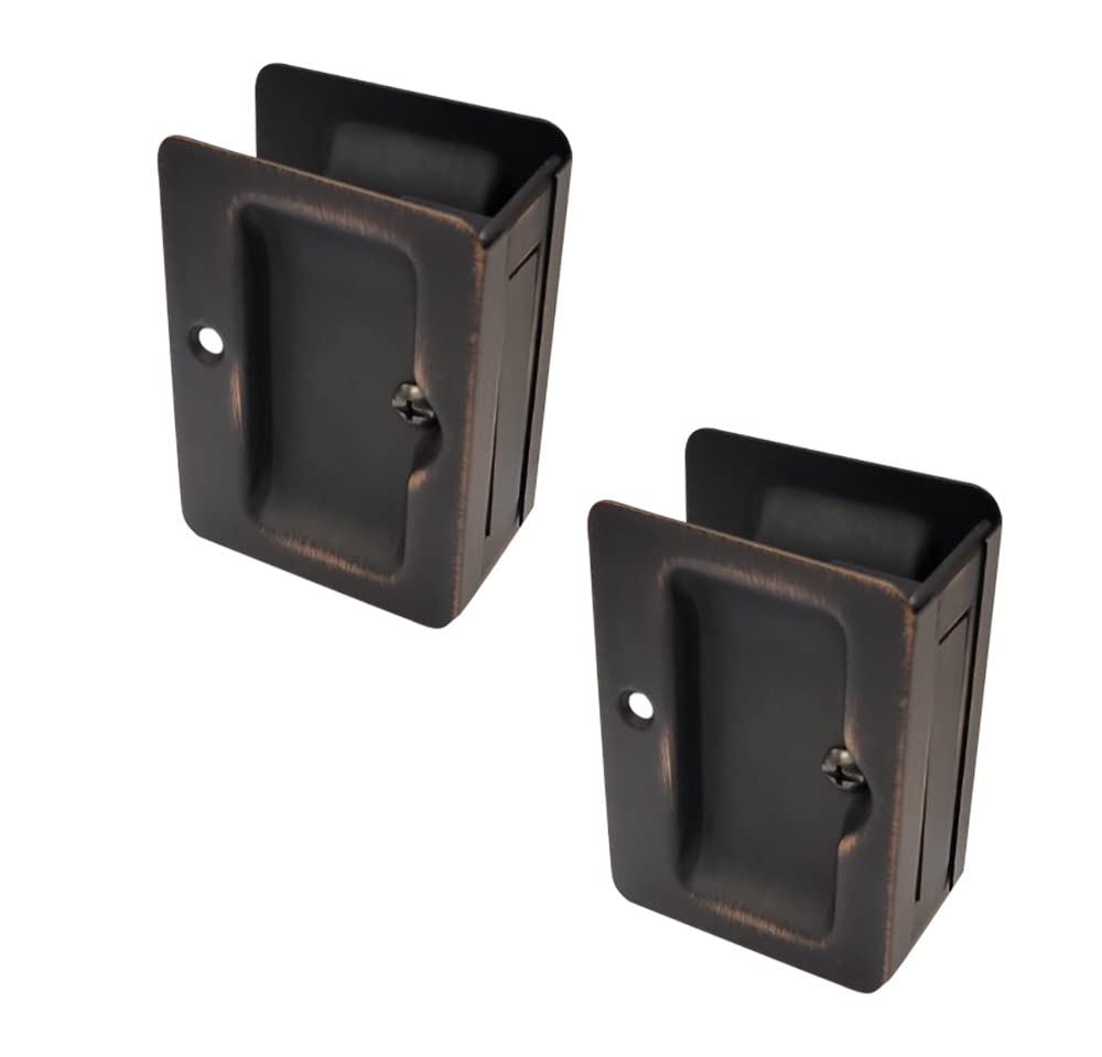 Photo 1 of QCAA Premium Quality Solid Brass Rectangular Pocket Sliding Door Pull, Passage Lock, 3-1/4''X2-1/4'', Aged Classic Bronze, 2 Pack, Made in Taiwan