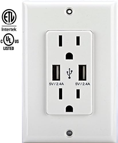 POFAR USB Wall Charger Outlet Smart Home High Speed Dual USB Wall Charger Socket 15 Amp AC Power Receptacle (ETL Listed)
