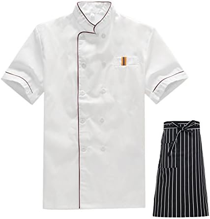 Kitchen Sleeve White With Pattern Men Chef Coat Short Sleeve(M)