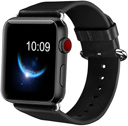 Apple Watch Leather Band 38mm, Fradyer iWatch Strap Replacement with Stainless steel Metal Clasp for Apple Watch Series 1 2 3 (Black)