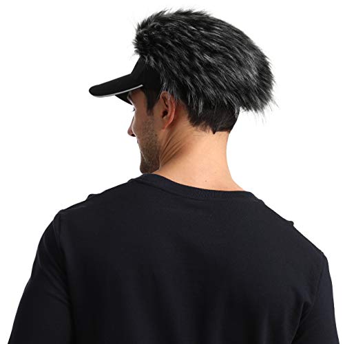 Men\'s Novelty Flair Spiked Hair Visor Sun Funny Golf Hats Fake Wig Peaked Adjustable Baseball Caps