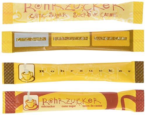 Hellma Rohrzucker-Sticks 500 Stk. je 4 g brauner Zucker - 2 kg Vorrats-Box - Zuckertütchen einzeln, für Kaffee, Tee