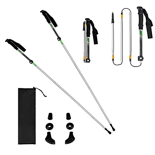 LoveisCool 2 Pack Trekking Poles - Folding, Collapsible, Adjustable,and Ultralight - Perfect for Hiking, Walking, Backpacking and Snowshoeing (green)
