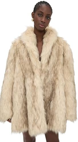 L'AGENCE Women's Citron Faux Fur Maxi Coat, Sepia Brown/Light