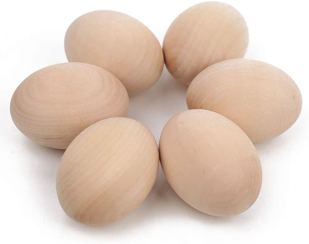 DomeStar Wooden Fake Chicken Eggs, 6PCS 2.5" Unpainted Faux Wood Eggs