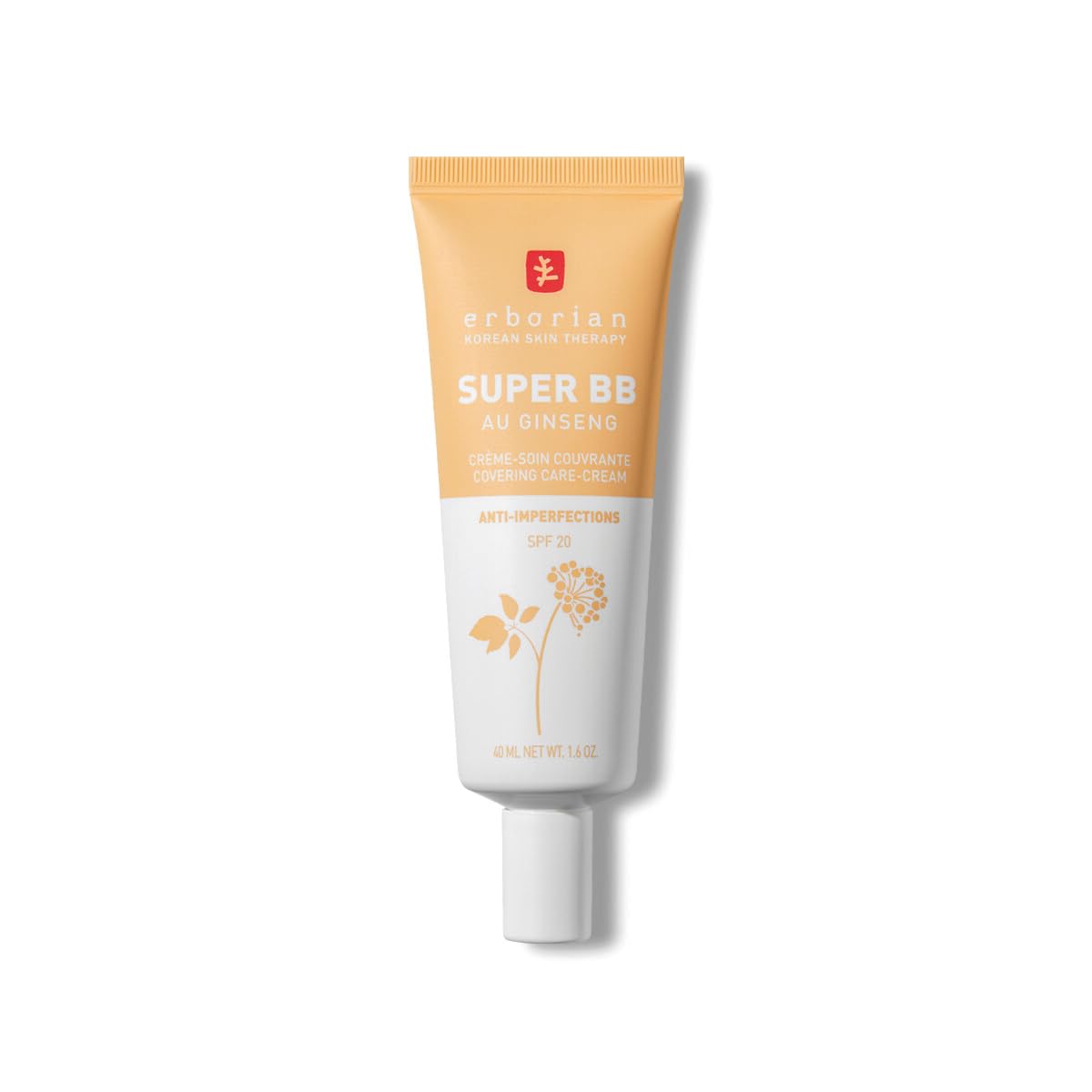 Erborian - Super BB Cream with Ginseng - High Coverage Tinted Face Care Anti-Imperfections - Complexion Corrector and Perfecter - Sun Protection SPF 20 - Korean Cosmetic - Nude 40ml