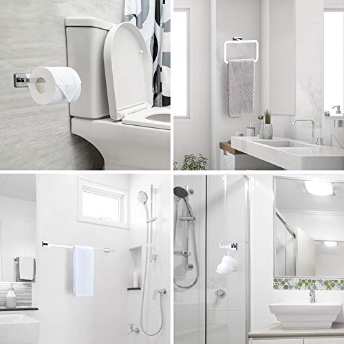 DUFU 4-Piece Silver Stainless Steel Towel Rail Set - Towel Rack, Towel Ring, Toilet Roll Holder and Hook | Multifunctional Wall Accessories | Modern Design