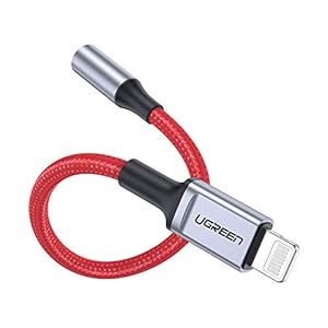 UGREEN Aux Adapter Lightning naar 3,5 mm MFI Certificering lightning Audio Jack Adapter Rood Nylon Kabel Compatibel met…