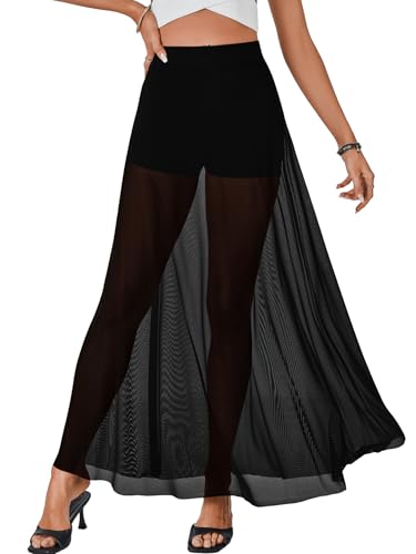 KIFOVEN Women's Sexy Sheer Mesh Maxi Skirt Solid Black Large at Amazon