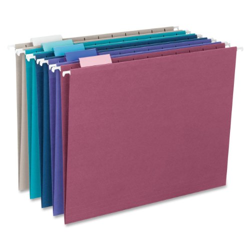 Smead Hanging File Folder with Tab, 1/5-Cut Adjustable Tab, Letter Size, Assorted Jewel Tone Colors, 25 per Box (64056)