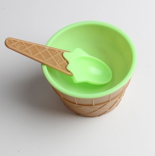 LANGMAN Direct Ice Cream Cups with Spoons - Plastic Dessert Cups - Sundae Frozen Yogurt Bowls Pack (Green)