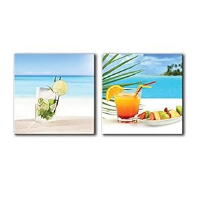 Canvas Wall Art Wine & Fruits Painting Artwork for Home Prints Framed - 12"x12" x 2 Panels