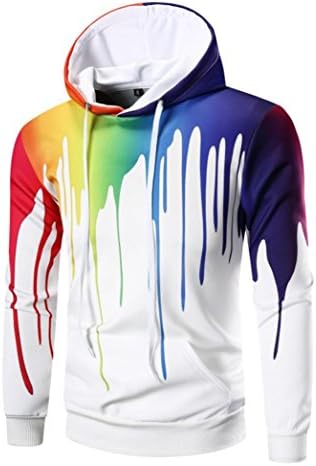 Men Hoodie Neartime Men's Long Sleeve Tops Digital Print Hooded Sweatshirt Coat Outwear (S, White)