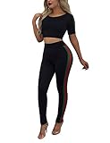 Akmipoem Women's 2 Pieces outfits Crop Top and Long Pants Sweatsuits Set Tracksuits