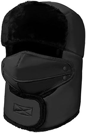 Kmool Unisex Winter Trapper Trooper Hat, Bomber hat with Mask, (Black)