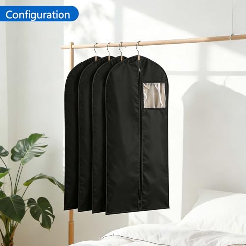 Sevenpers Lot de 6 housses de vêtements anti-mites translucides avec fermeture éclair, imperméables, anti-acariens, respirantes, 60 x 120 cm, noir