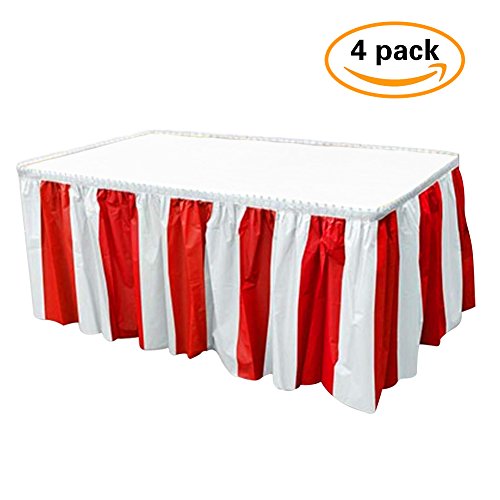 JINSEY 4 Pack Red and White Striped Table Skirt Carnival Circus Theme Party Decorations & Suppliers - Thumbnail 4