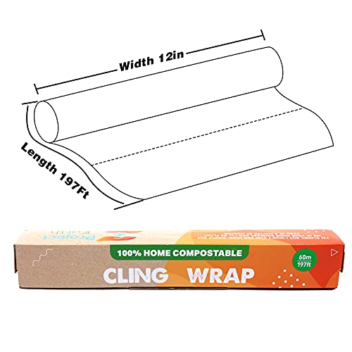 Compostable Cling Wrap with Slide Cutter 197 Square Foot Roll Saran