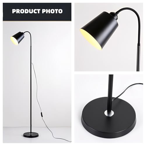 Beauenty Floor Lamp for Living Room,Modern Minimalist Floor Lighting,Adjustable Modern Floor Lamp with 3-Color Dimmable E27 Socket for Living Room,Bedroom & Office,Space-Saving Design(Black)