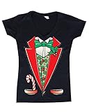Tuxedo Christmas Costume Women's V-Neck T-shirt #12258 Funny Xmas Shirts