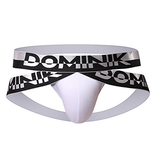 Dominik Cotton Jock Straps Underwear, Mens, Black, White, Red, Green & Blue Colors (M, White) - Thumbnail 2