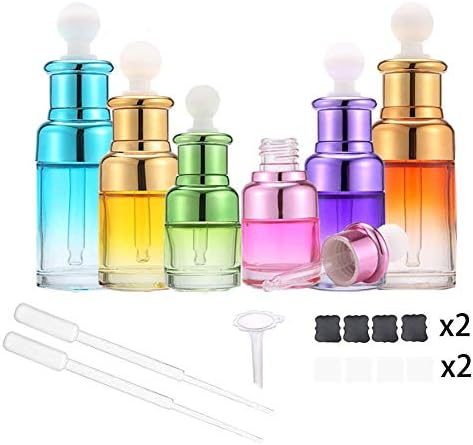 Glass Refillable Empty Bottles with Dropper for Essential Oils Colognes Perfumes DIY Supplies Tools Different Colors 6 Pack