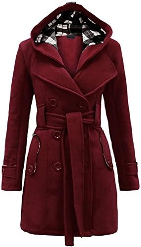 Geben Women's Winter Warm Fleece Check Hooded Double Breast Coat Jacket
