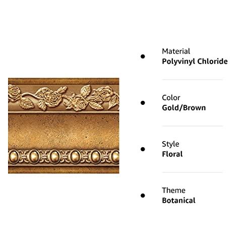 Flower Molding Peel and Stick Wall Border Easy to Apply (Gold Brown