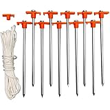 Eurmax USA 10-Pack Secure Protection Galvanized Tent Stakes,Rust-Proof Steel Canopy Anchors for High Winds,Heavy Duty Commercial Ground Pegs for Camping,Pop Up Tents&Gazebos - Includes 4x10ft Ropes