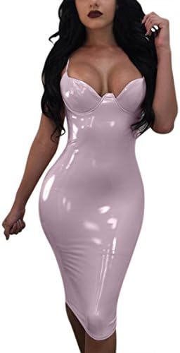 morecome Women Sleeveless Bodycon Synthetic Leather Slim Hips Evening Dress