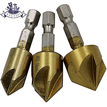 Generic 4mm : 6PCS 5 Flute Chamfer Countersink 1/4" Hex Shank HSS 90 Degree Wood Cutter Chamfer 6mm-19mm Countersink Drill Bit