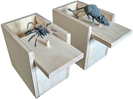 2 Wooden Surprise Box, Creepy Spider & Mouse SET - Funny Practical Joke Prank Gag Gift