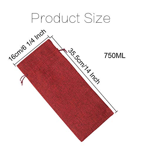 HRX Package Pack of 10 Burlap Wine Bags with Drawstring for Christmas, 14 x 6 1/4 inches (Red)