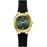 Guess Women's 32mm Watch - Black Strap Green Dial Gold Tone Case
