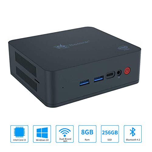 Aoxun U55 Mini PC Windows10 Pro, Intel Core i3-5005U Processor 8GB/256GB M.2 SSD, Supports Extended RAM & SSD/4K@60Hz/Dual HDMI/Dual WiFi /BT4.0/ Fan