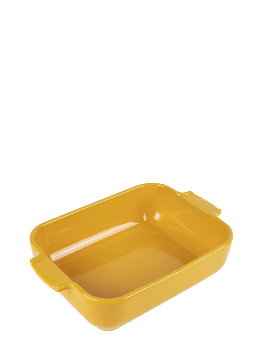 PEUGEOT - Rectangular Ceramic Baking Dish - 25 cm (including handles) x 15.5 cm x 5.5 cm - Capacity: 1.4 L - 2-3 Servings - 10 Year Guarantee - Made In France - Saffron Colour