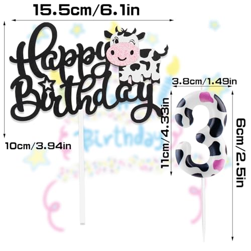 Birthday Decoration 1 Year with Cow Theme Happy Birthday Cake Decoration and Candles Birthday, Decoration Birthday 1 Year for Children Girls