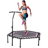 Newan 48' Silent Trampoline with Adjustable Handle Bar, Fitness Trampoline Bungee Rebounder Jumping Cardio Trainer Workout for Adults - Max Limit 330 lbs