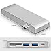 E-Word 5 in 1 Type-C 3.1 Hub Adapter Portable for MacBook Pro 2016, Google Chromebook, Aluminum Multi-Port Adapter with Type-C 3.1 Charging Port, 2 USB 3.0 Ports, SD/Micro Card Reader(Silver)