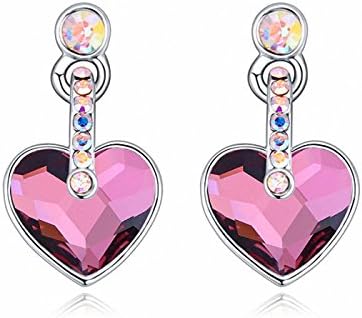 Jewistic Crystal Amethyst Heart Rhodium-Plated Pierced Earrings Made with Swarovski Elements 7E70028