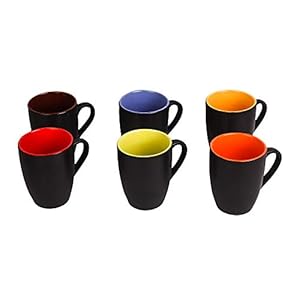 Anwaliya Edesia Series Ceramic Coffee Mugs – 6 Pieces, Satin Black, 250 ML