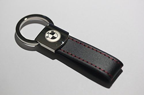 myvalvecaps Car Auto Metal Chrome Leather Red Stitches Keychain Key Chain Ring for All BMW