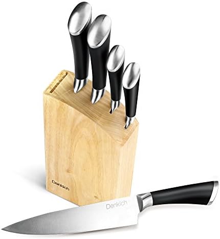 Knife Block Set, Knives Set with Wooden Block, 6 Pieces Kitchen Knife Set, Cutlery Durable Stainless Steel Blades for Home Cooking Culinary Professional Chef