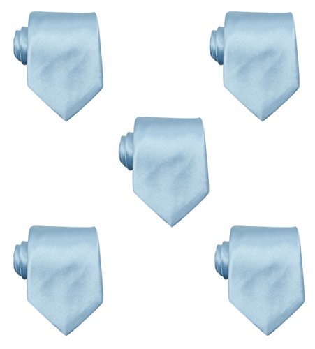 Mens Solid Satin 3.9 Inch Wide Formal Necktie Pack 5 For Wedding By JAIFEI (Sky Blue)