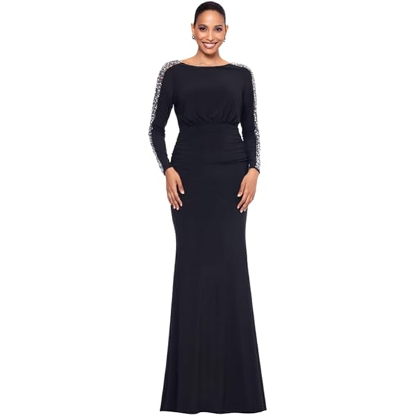 Amazon.com: Betsy & Adam Women's Plus Size Long Embellished Sleeve Ruched Waist Evening Gown with Keyhole Back Detail, Black/Silver, 14W : Clothing, Shoes & Jewelry Amazon.com: Betsy & Adam Women's Plus Size Long Embellished Sleeve Ruched Waist Evening Gown with Keyhole Back Detail, Black/Silver, 14W : Clothing, Shoes & Jewelry